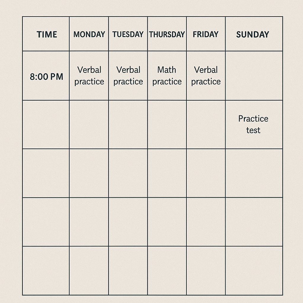 Sample flexible GRE study schedule for busy students